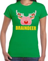 Foute Kerst t-shirt braindeer groen voor dames L (40)
