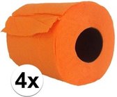 4x Oranje toiletpapier rol 140 vellen - Oranje thema feestartikelen decoratie - WC-papier/pleepapier