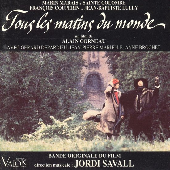 Poster van de film 'Tous les matins du monde' met twee personen in historische kledij in een bosrijke omgeving.
