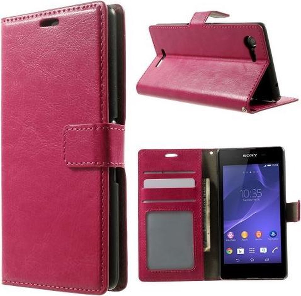 Cyclone wallet hoesje Geschikt voor: Wallet hoesje Sony Xperia E3 roze