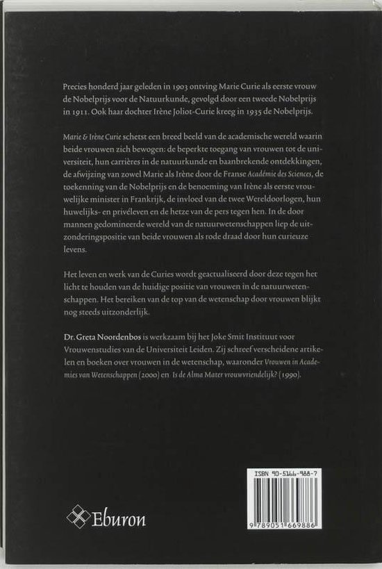 Achterkant van een boek met tekst en ISBN-nummer, "Eburon"