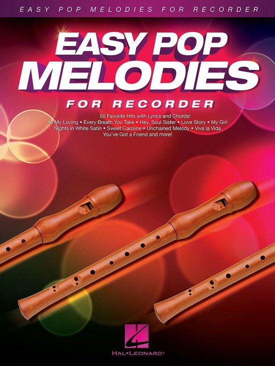 Bladmuziek 'Easy Pop Melodies for Recorder' met 50 populaire nummers, met lyrics en akkoorden.