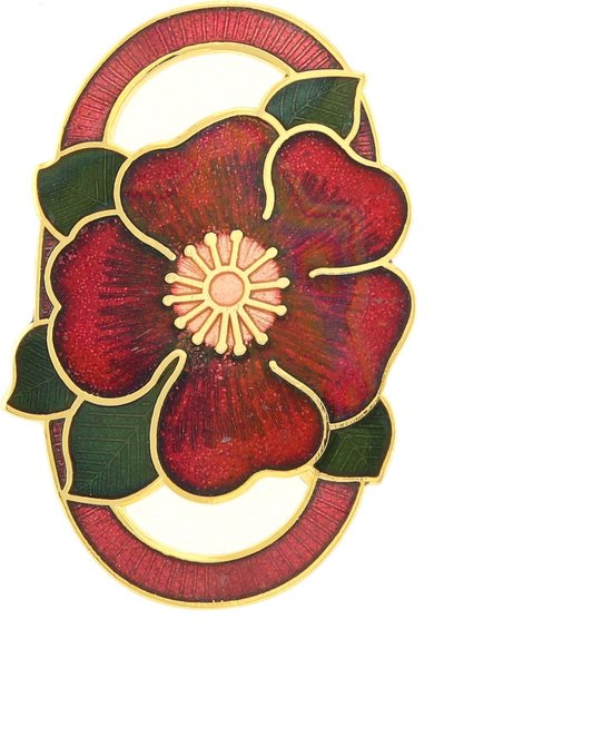 Behave® Broche fleur ovale rouge anémone - Broche décorative en émail - Broche foulard