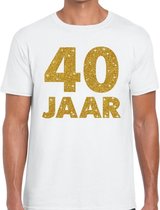 40 jaar goud glitter verjaardag/jubileum kado shirt wit heren M