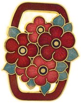 Behave® Dames Broche rechthoek bloemetjes rood - emaille sierspeld -  sjaalspeld  4,3 cm