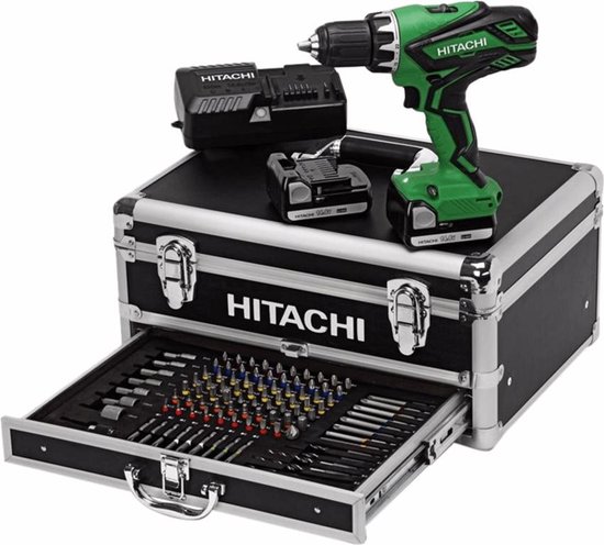 Hitachi DS14DJL LA accu boor- & schroefmachine – aluminium koffer – 100-delige bit-, boren- en doppenset – inclusief 2 accu's - 754944