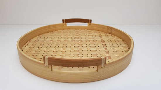 DUA Ronde geweven Bamboe dienblad serveerblad round woven bamboo tray round  SET | bol.com