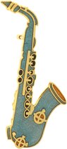 Behave® Broche muziek instrument saxofoon blauw emaille