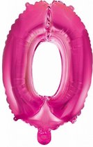 Folie Ballon Cijfer 0 Roze 41cm met rietje