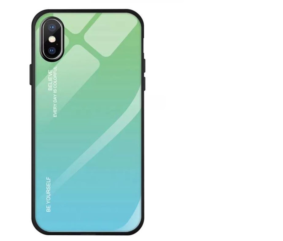 Telefoonhoesje hoge kwaliteit schokbestendige krasbestendige glazen backcover ( Iphone X & XS ) Groen/Blauw