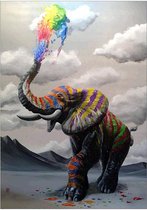 Olifant Regenboog - Diamond Painting Pakket - 40x50 - Volledig - Full - Rainbow Elephant - Diamant Schilderen