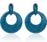 Oorbellen Met Glitters - Rond - Oorhangers 4x4 cm - Blauw