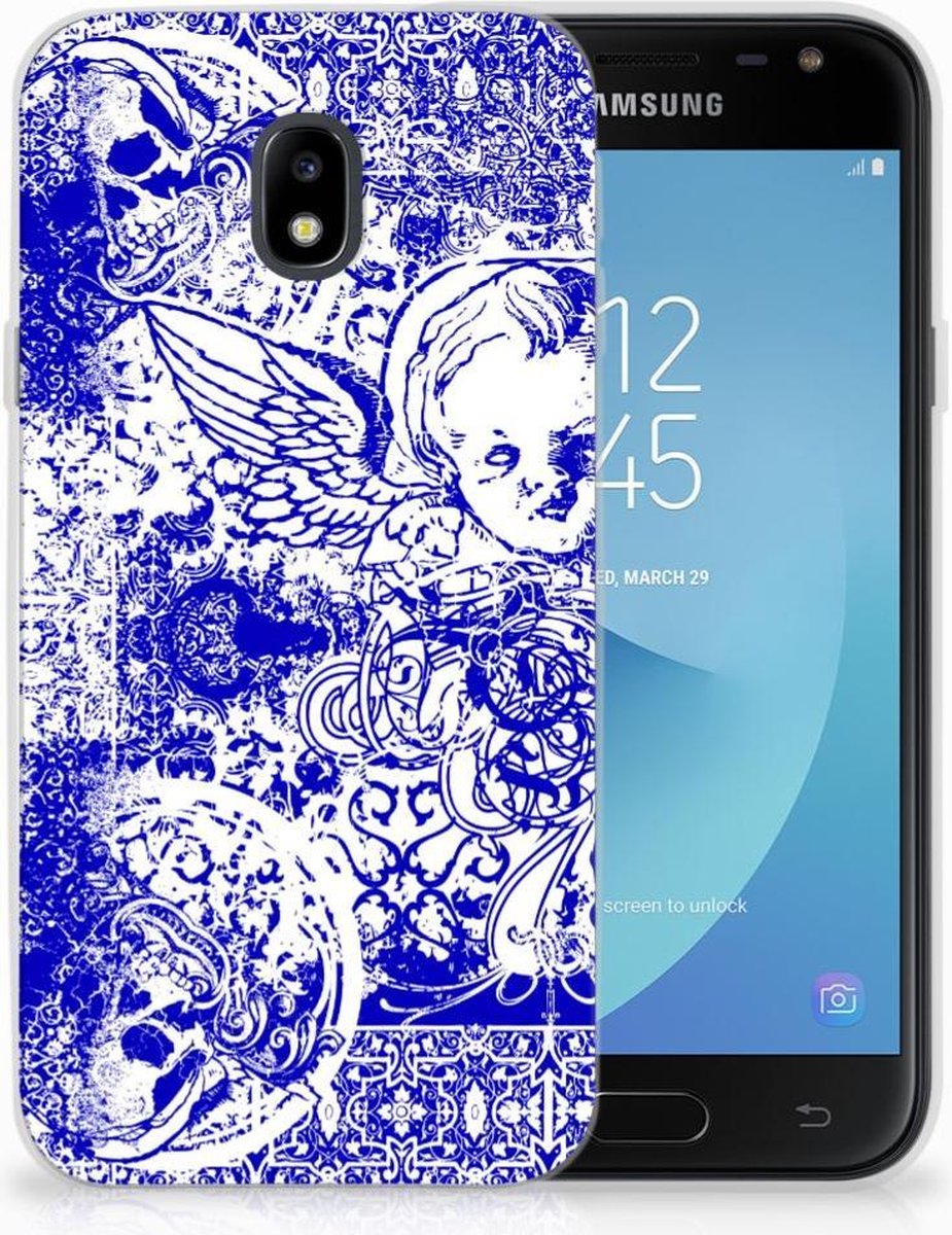 Back Cover voor Silicone Back Case Samsung Galaxy J3 2017 Angel Skull Blauw