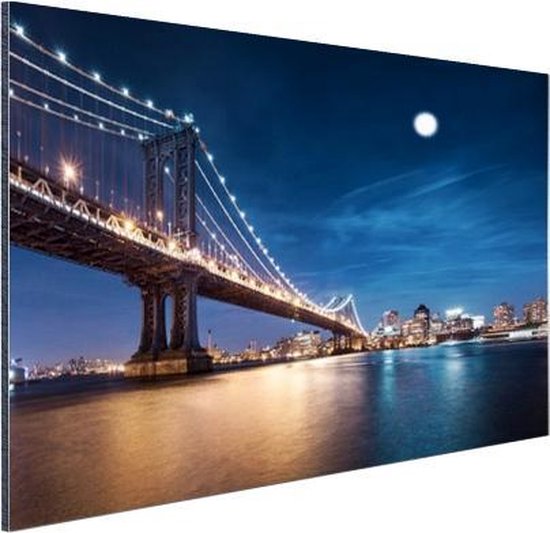 Clair de lune sur le pont de Manhattan Aluminium 90x60 cm - Tirage photo sur aluminium (décoration murale métal)
