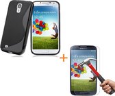 Comutter Silicone cover Samsung Galaxy S4 zwart met tempered glas screenprotector