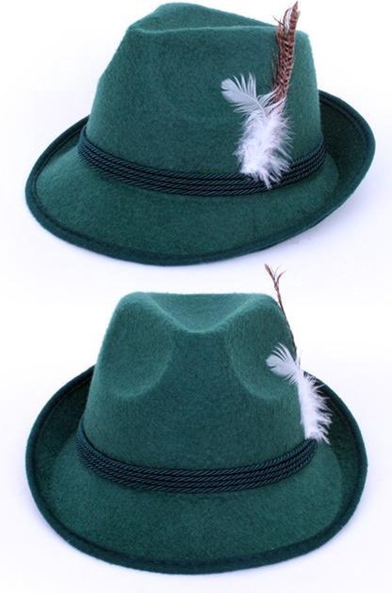 Tiroler hoed donkergroen jagershoedje Oktoberfest groen hoedje met veer  lederhosen... | bol.com