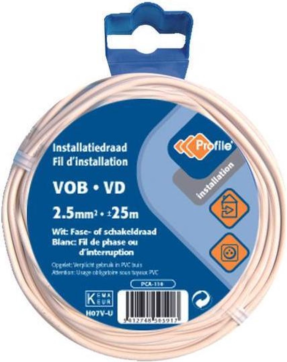 PROFILE installatiedraad VOB (België) VD (Nederland) - 2,5mm² - wit - 25 meter
