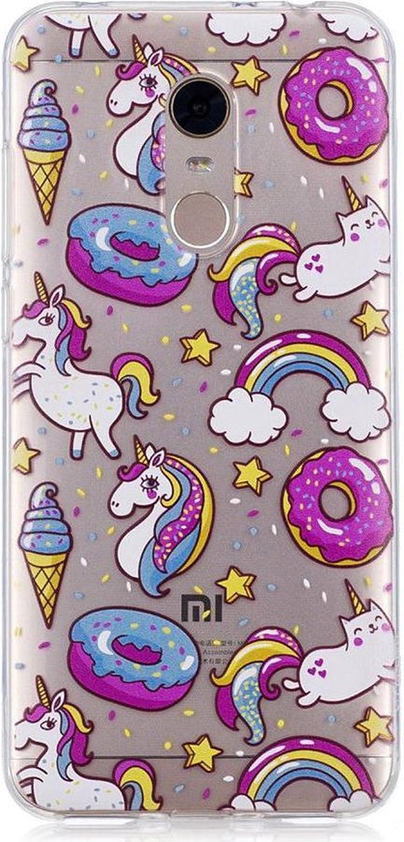 Shop4 - Xiaomi Redmi 5 Plus Hoesje - Zachte Back Case Eenhoorntjes Regenboog Transparant