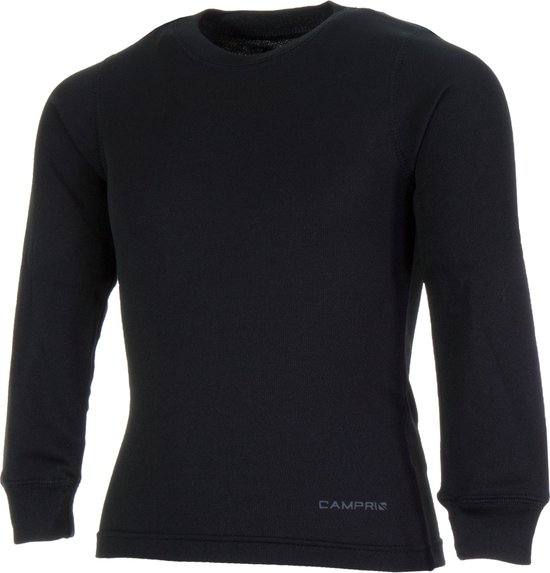 Zwarte lange thermoshirt met ronde hals en ribbels.