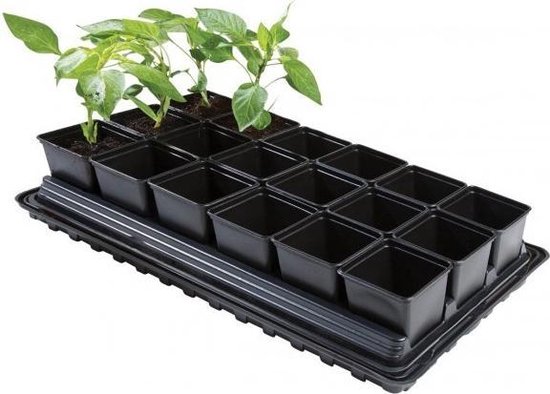 Zaaitray – 18 vierkante potten – 9 cm – met bewatering