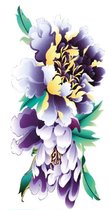 Tatouage temporaire transférable à l'eau: Fleurs blanches violettes / jaunes 100x200mm