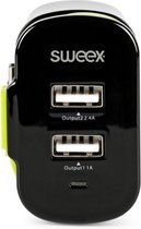 Sweex - OpLader 3-uitgangen 3A 2x Usb / Micro-usb - Zwart/groen
