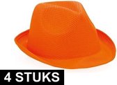 4x Oranje trilby verkleed hoedje/gleufhoed - Verkleed accessoire voor volwassenen