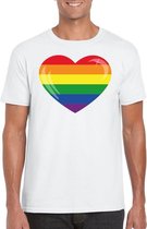 Gay pride t-shirt met Regenboog vlag in hart wit heren S