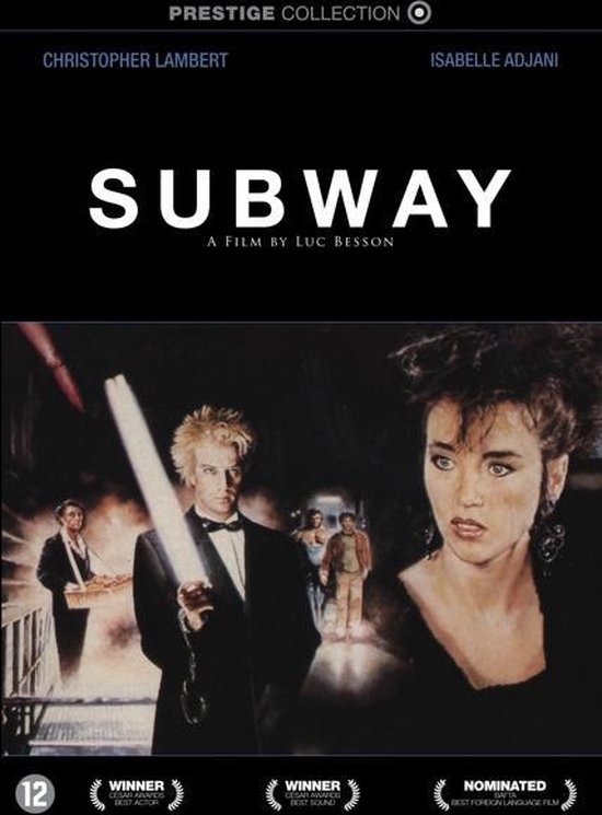 Poster voor de film Subway met Christopher Lambert en Isabelle Adjani in de hoofdrol. Tekst: Prestige Collection, Subway, A Film by Luc Besson.