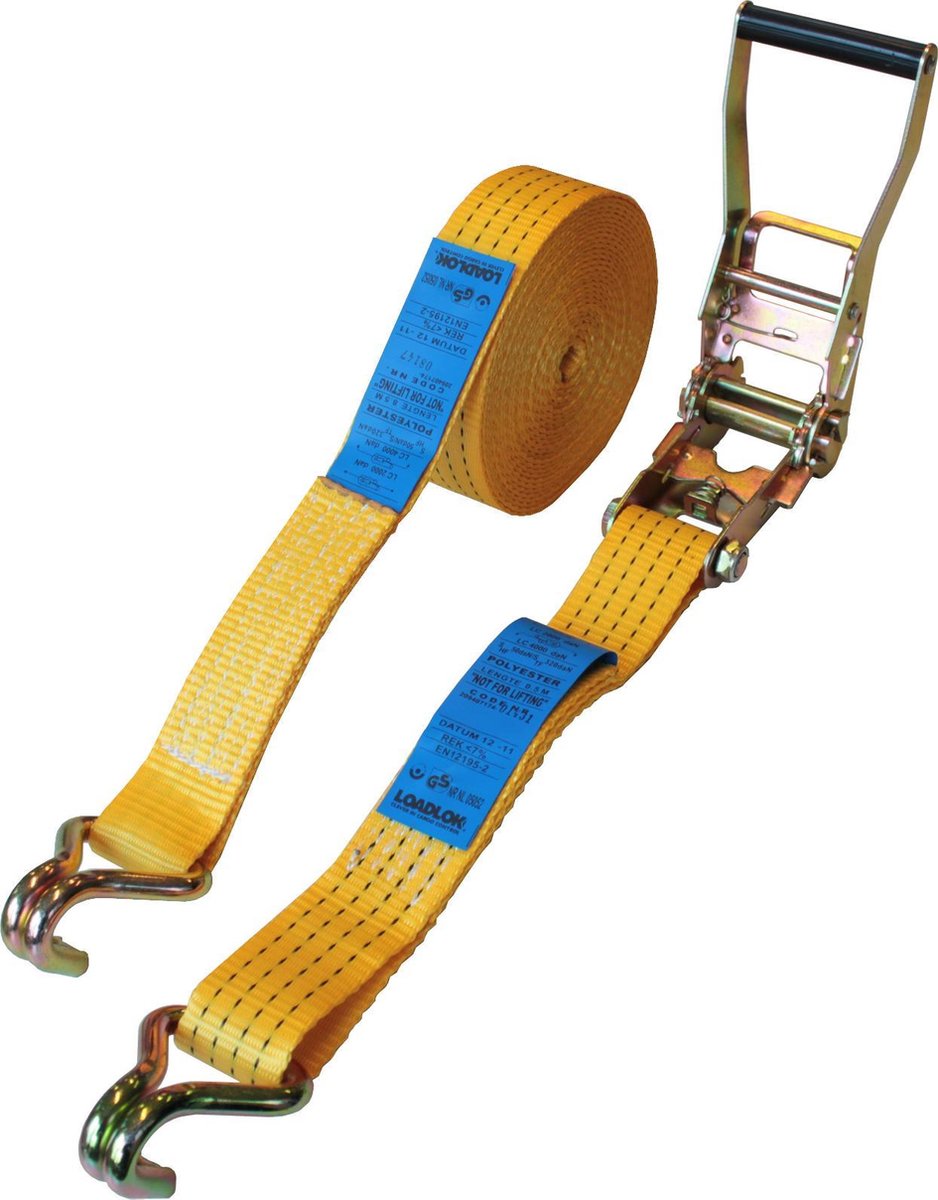 Topprotect Spanband geel - 50mm - met ratelgesp en haken - 9m