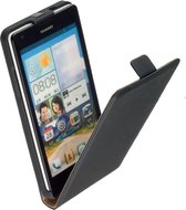 LELYCASE Lederen Flip Case Cover Cover Huawei Ascend G740 Zwart