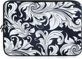 Laptop sleeve tot 15.6-16 inch met barok print – Wit/Zwart