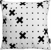 Black Spot Cross / Stip Kruis Kussenhoes | Katoen/Polyester | 45 x 45 cm | Zwart-Wit