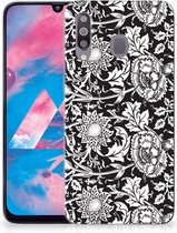 Back Cover Geschikt voor Samsung M30 TPU Siliconen Hoesje Black Flowers
