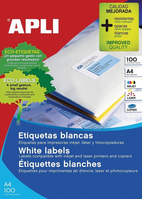 Adhesive labels Apli 1284 52,5 x 21,2 mm 100 Sheets White | bol