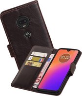 Zakelijke Book Case Telefoonhoesje Geschikt voor de Motorola Moto G7 - Portemonnee Hoesje - Pasjeshouder Wallet Case - Mocca