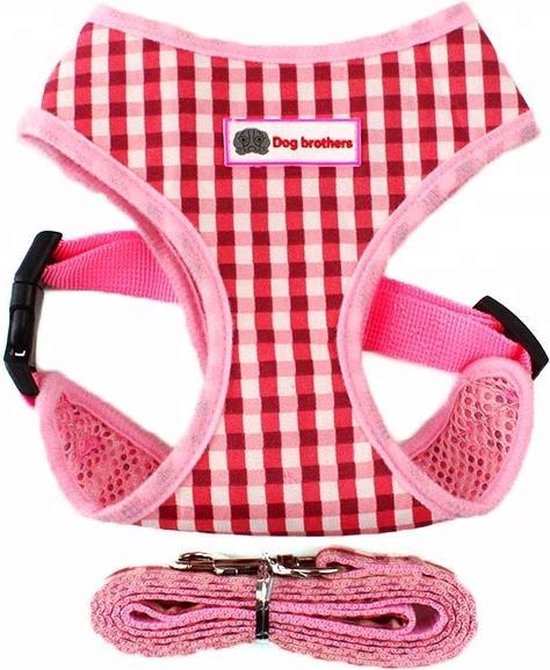 speler Menagerry heel veel Hondentuig roze geblokt met bijpassende riem - maat S - borstomvang 32-35  cm (honden... | bol.com