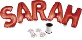 Folie ballonset rood met letters SARAH 41 cm + geschenklint 10m met 4 witte strikken