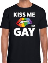 Kiss me i am gay t-shirt zwart voor heren S