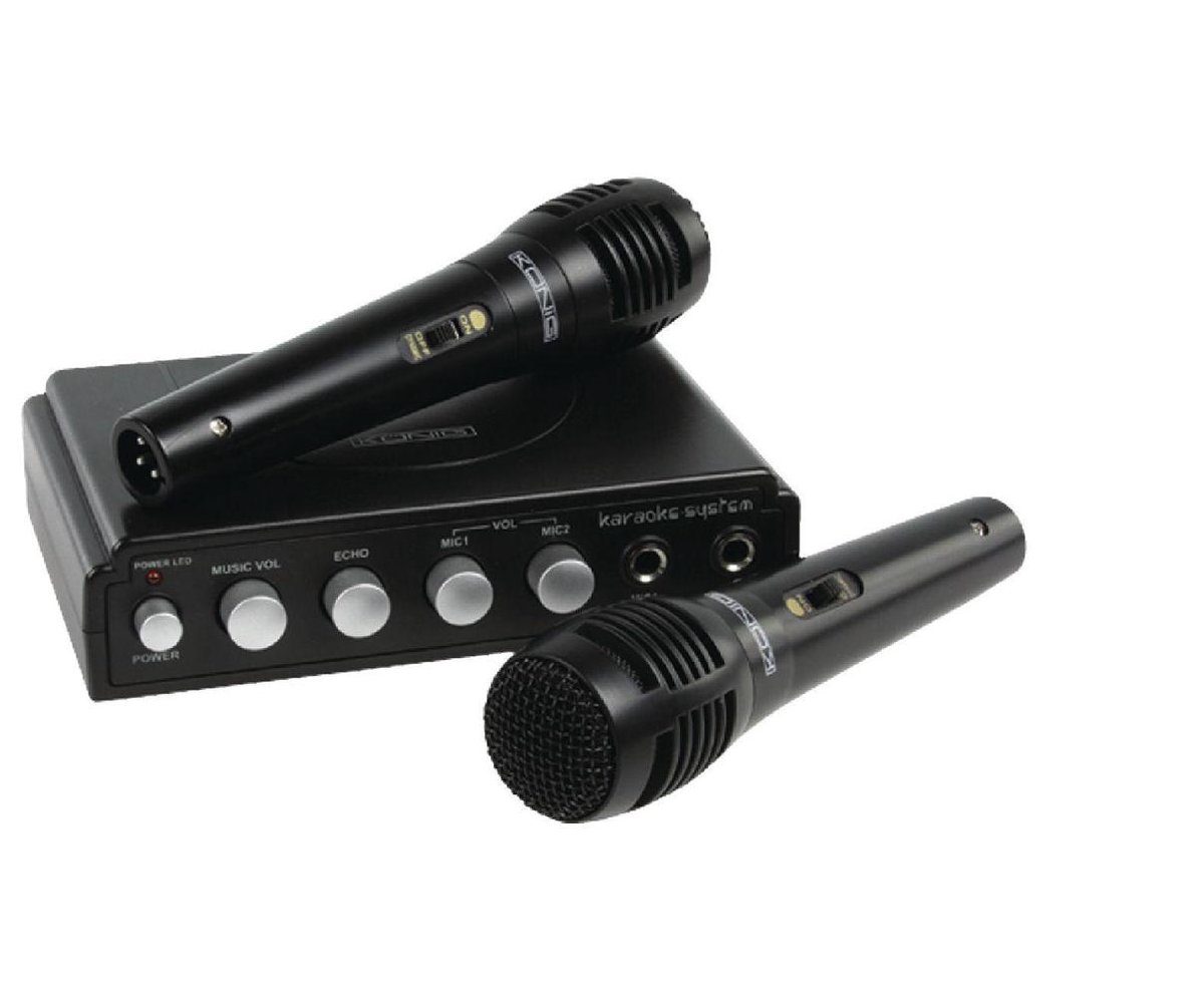Konig karaoke mixer met 2 microfoons zwart