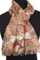 Dames sjaal - katoen - bruin - créme - groen - 50 x 180 cm