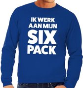 Ik werk aan mijn SIX Pack tekst sweater blauw XL