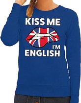 Kiss me I am English sweater blauw dames - feest trui dames - Engeland kleding L