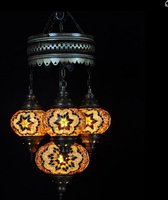 Hanglamp - bruin - glas - mozaïek - Turkse lamp - oosterse lamp - kroonluchter - 4 bollen