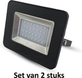 20W LED Bouwlamp| Zwart |4000K (Koel  Wit)|vervangt 100W halogeen | Set van 2