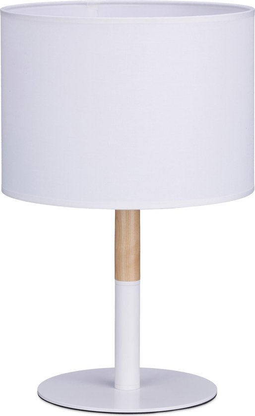 relaxdays - nachtlamp - tafellamp E27 - Lampenkap van stof - vintage - 40cm  hoog wit | bol.com