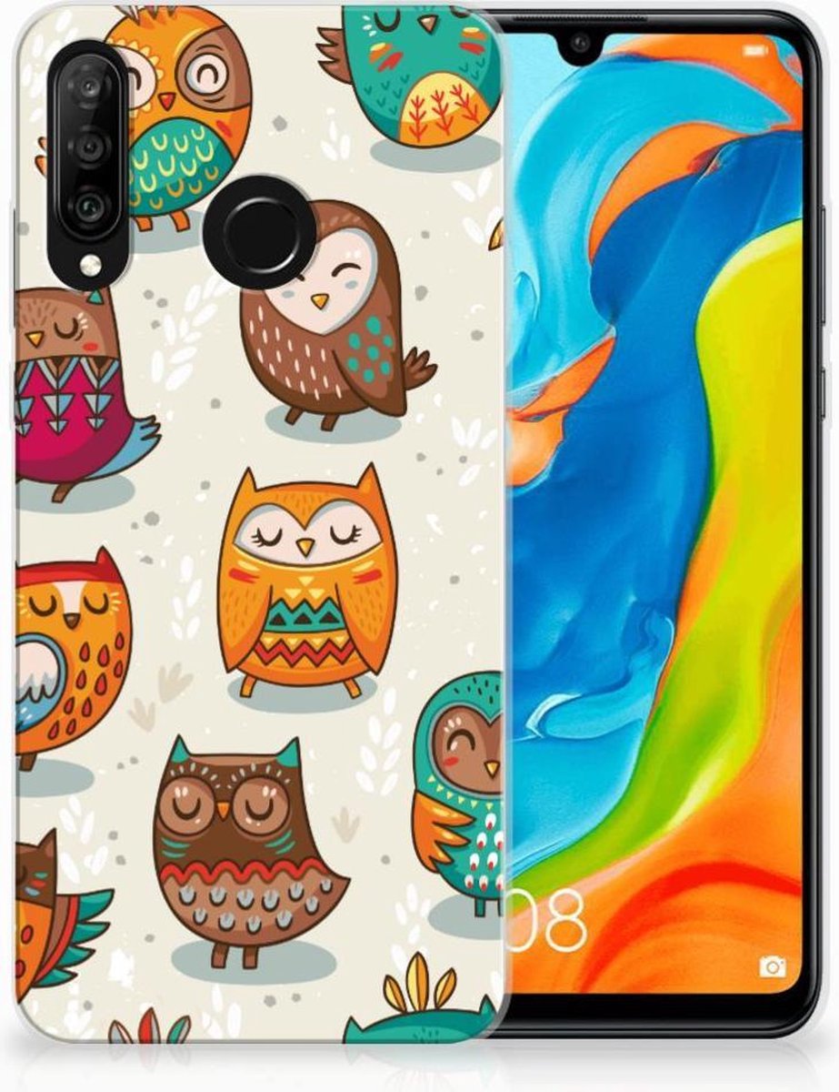 Huawei P30 Lite TPU Hoesje Vrolijke Uilen