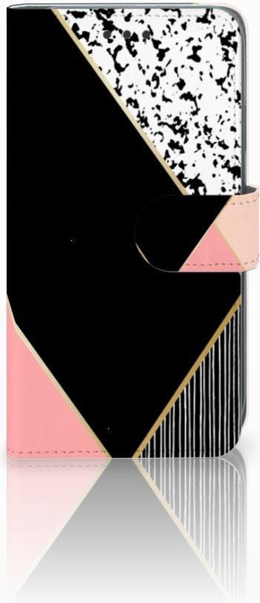 Boekhoesje voor Apple iPhone Xr Book Case Zwart Roze Vormen