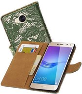Lace Bookstyle Wallet Case Hoesjes Geschikt voor Huawei Y5 / Y6 2017 Donker Groen