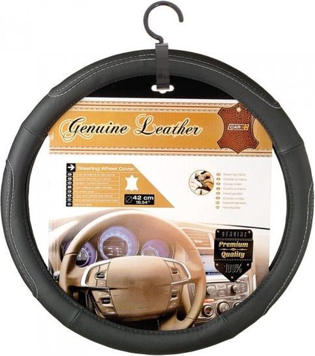 COFIT 15 inch Ademend Stuurhoes Auto Leer Universele Autostuurwielhoezen Ederen Stuurwielhoes Beschermer Stuur Hoes Maat M 37-38cm Zwart